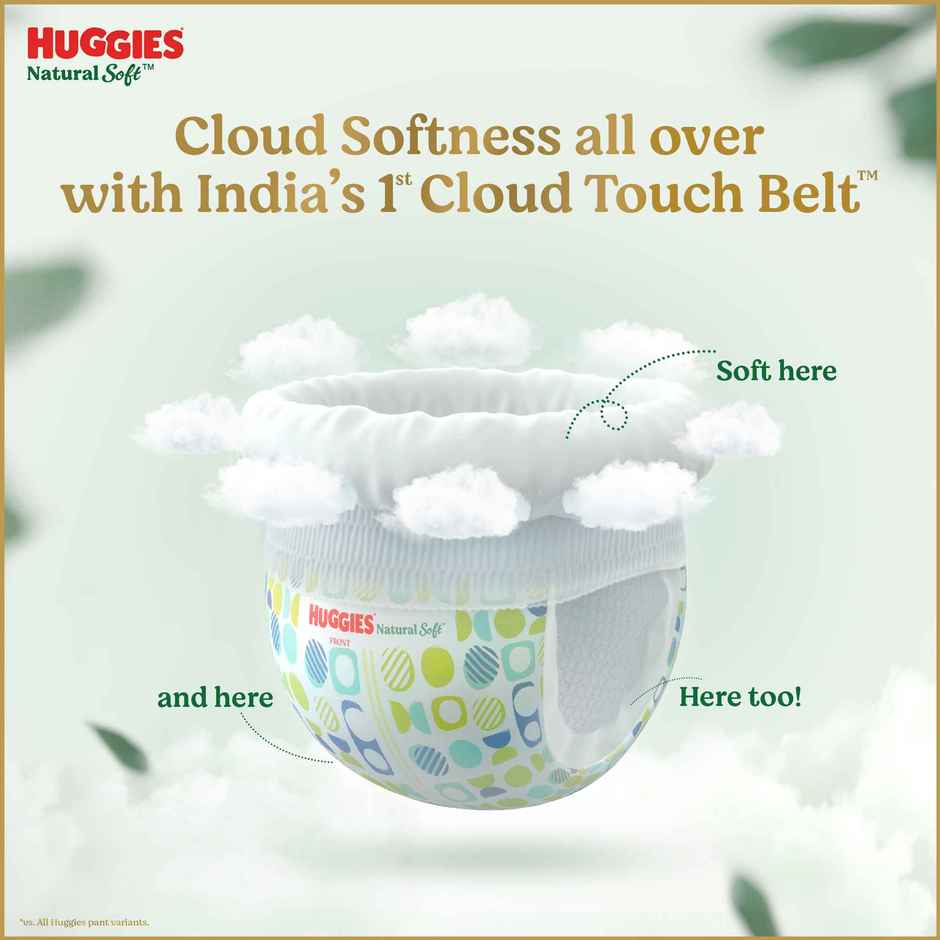 Huggies Natural soft Premium Pant style Baby diaper | XS, 0-5kg, 12 hour absorption, 100% natural cotton, for newborn