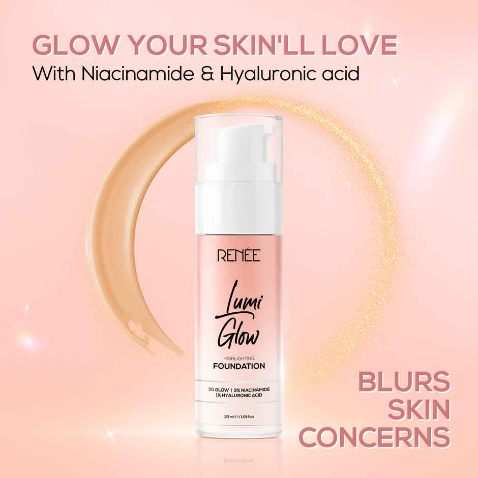 RENEE Lumi Glow Highlighting Liquid Foundation | Lightweight, Buildable, 3D Glow | 05 Silk Cocoa