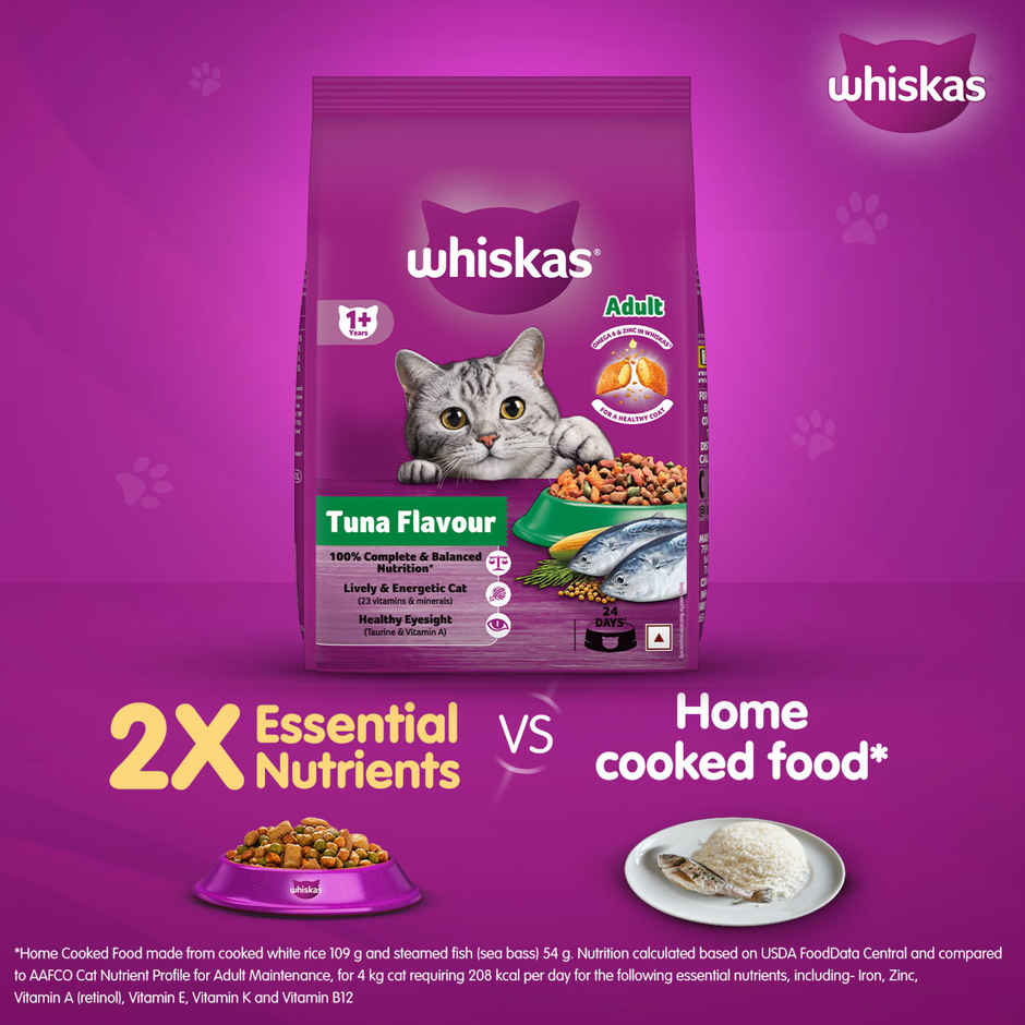 Whiskas Adult (+1 Year) Dry Cat Food Food, Tuna Flavour Pack