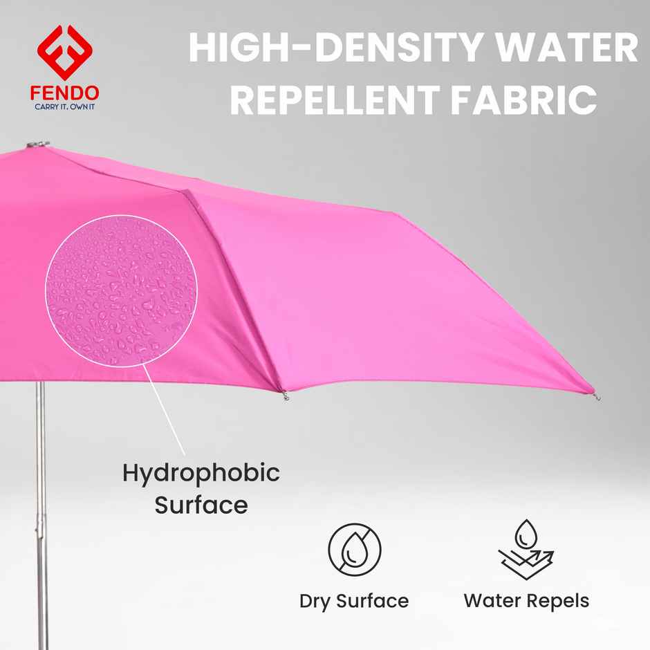 Fendo Aura 3 Fold Hand Open 21.5 Inch Sun & Rainproof Regular Umbrella For Men & Women | Rani Pink