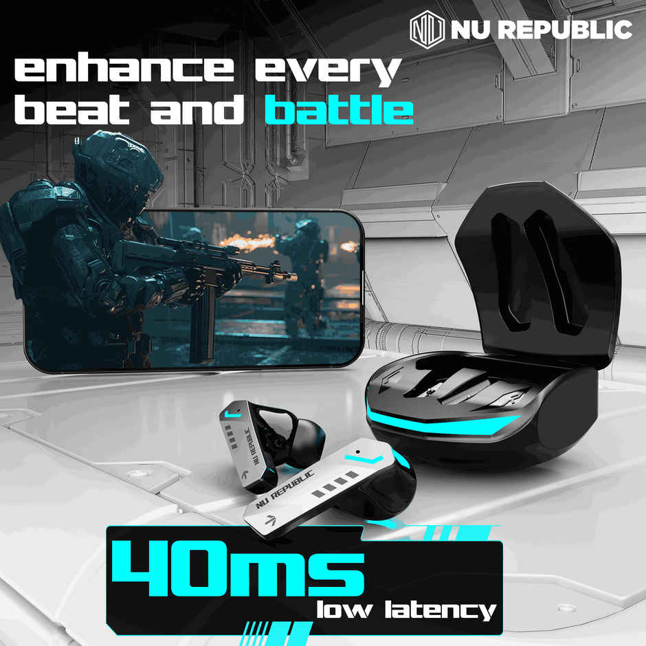 Nu Republic Cyberstud X8 TWS Earbuds, Up to 56Hrs Playtime, 40ms Ultra Low Latency, ENC Mics, 13mm Neodymium Drivers, XBass Technology, Dual Mode for Gaming & Music, Bluetooth 5.3 - Silver