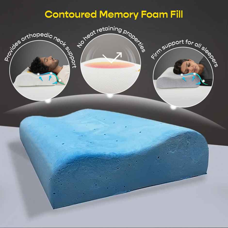 Sleepycat Contour Orthopaedic Cooltec Memory Foam Pillow - 1 Piece (Standard, 25X16 Inches)