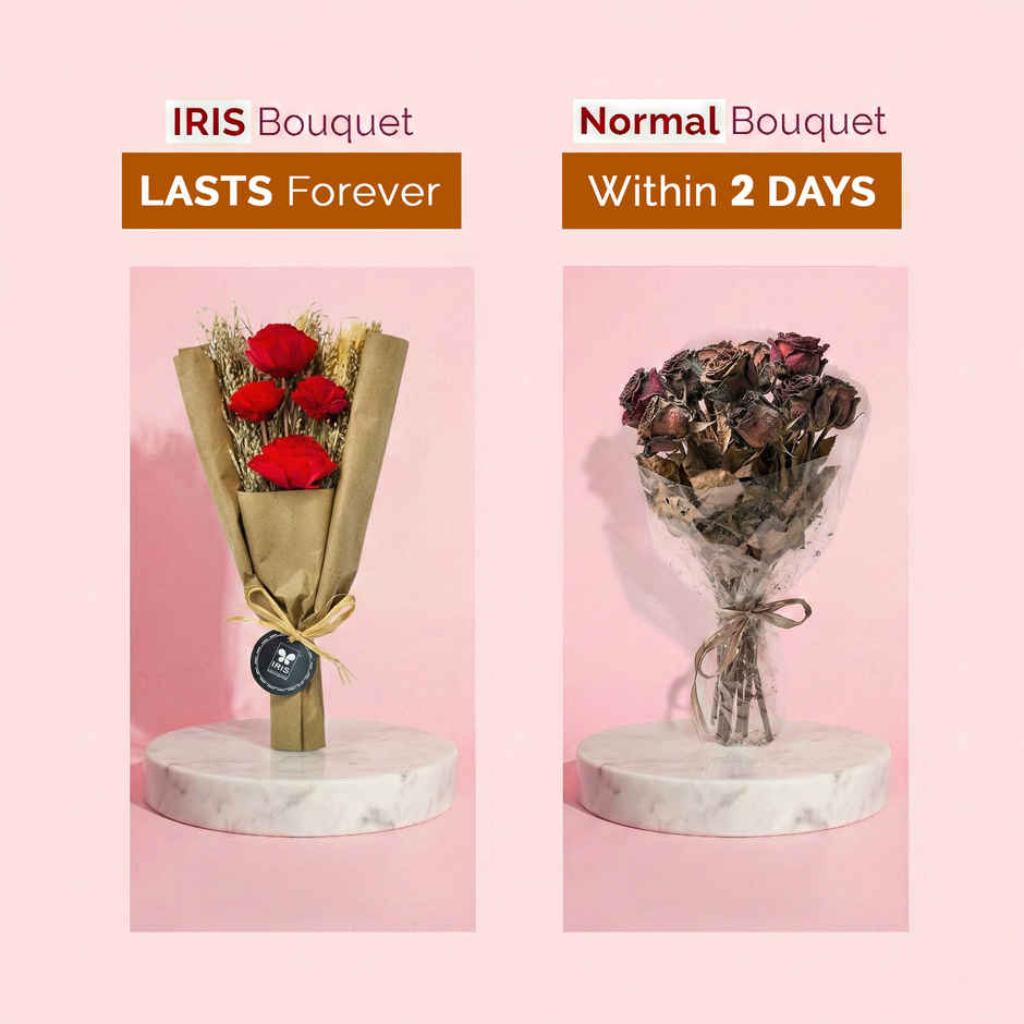 Everlasting Red Rose Love Dry Flower Bouquet with Fragrance Spray | Ideal for Gifting | IRIS