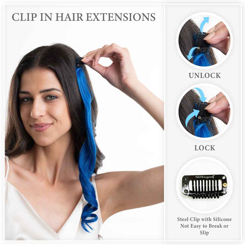 Hair Originals One Clip Extension Hair Streaks Ocean Blue 12 Inches