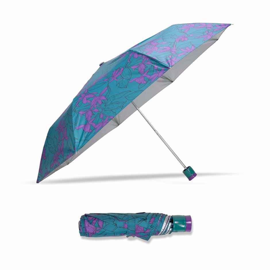 Cello Drizzle 21.5 Inch 3 fold Mix Print Silver Umbrella | Teal Green