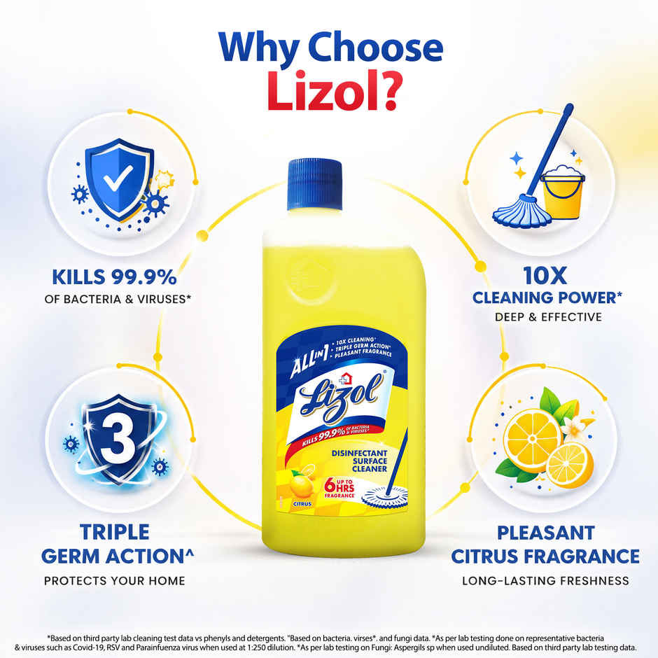 Lizol Disinfectant Surface & Floor Cleaner Liquid Citrus(1l), Harpic Disinfectant Toilet Cleaner Liquid Original(1l) & Colin Glass and Surface Cleaner Liquid Spray Regular(500ml) Combo