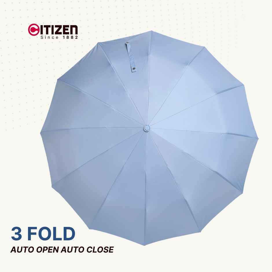 Citizen Auto Open Close Umbrella Glass Handle Baby Blue| 23 in | 3 Fold