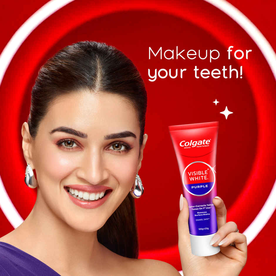 Colgate Visible White Purple Toothpaste and Free Toothbrush | Removes Surface Stains | Enamel Safe