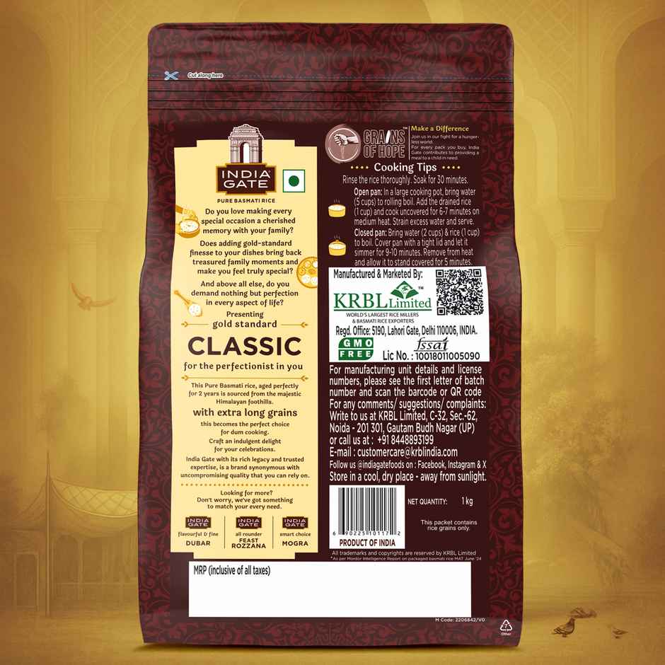 India Gate Gold Standard Classic Basmati Rice | 2 Years Aged | Extra Long Grains