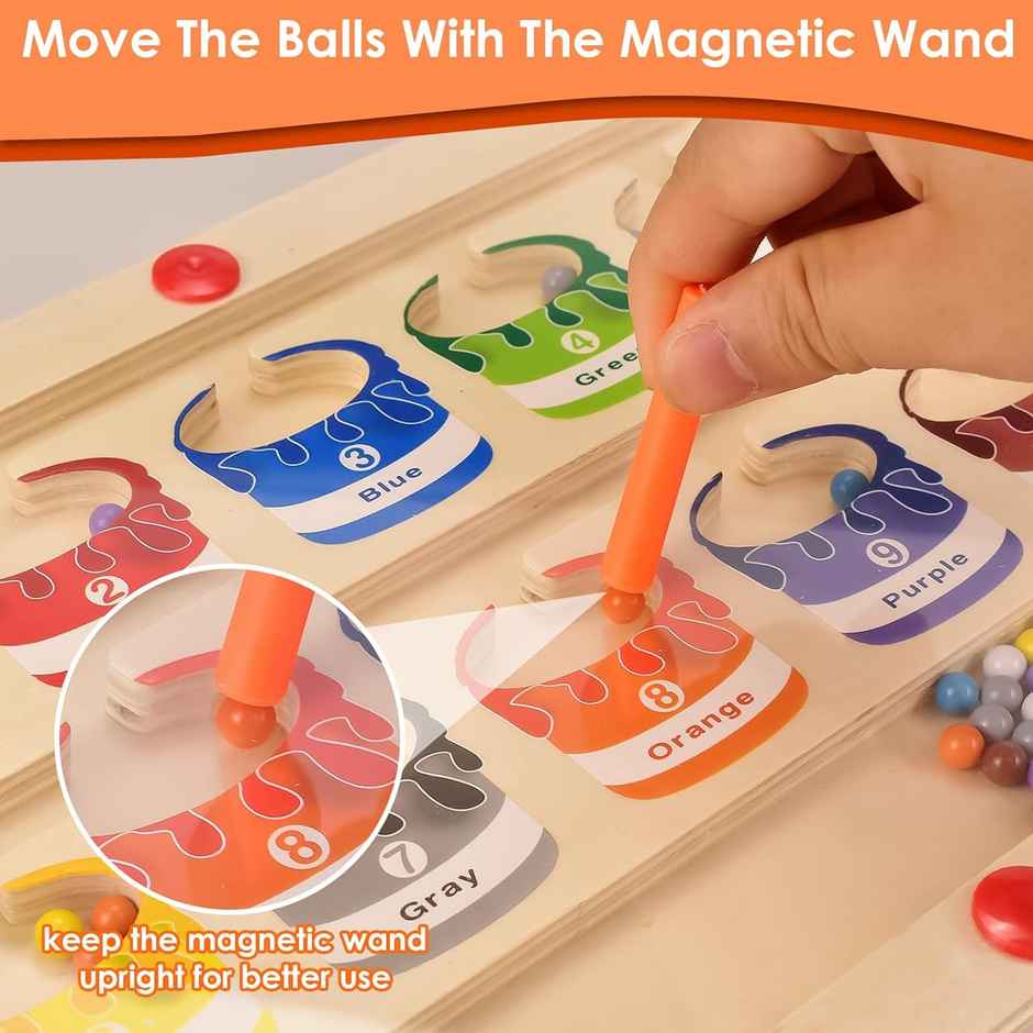 Kidology Wooden Magnetic Maze | Montessori Activity Busy Board Puzzle Toy For Kids - Number