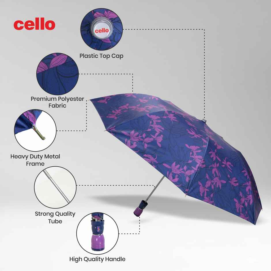 Cello Dew Drop 24.5 Inch 2 Fold Mix Print Silver Umbrella | Green
