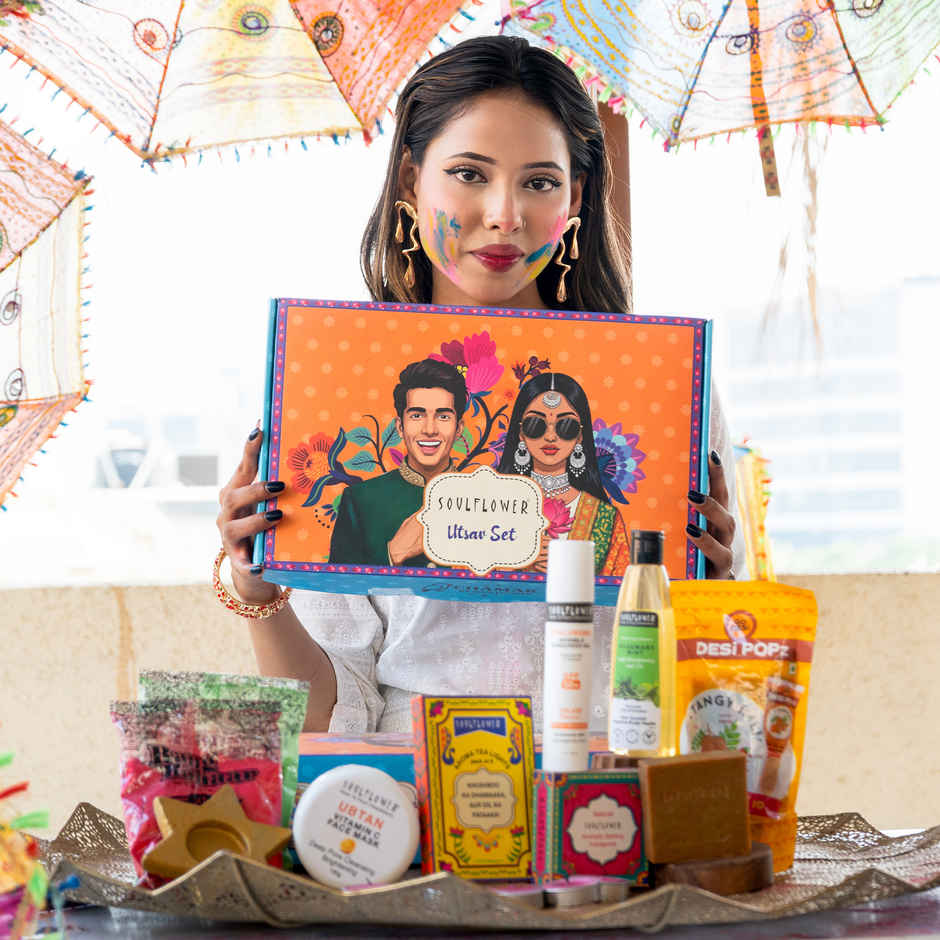 Soulflower Every Day Party Giftset | Desi Pops, Candles, Natural Gulal, Soap, Face Mask