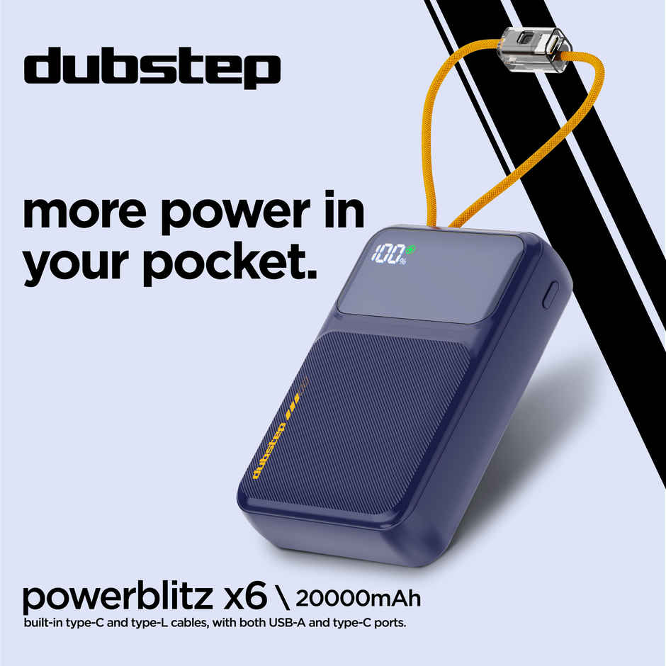 Dubstep Powerblitz X6 22.5W 20000 mAh Fast Charging Power Bank with Inbuilt Type C | Blue