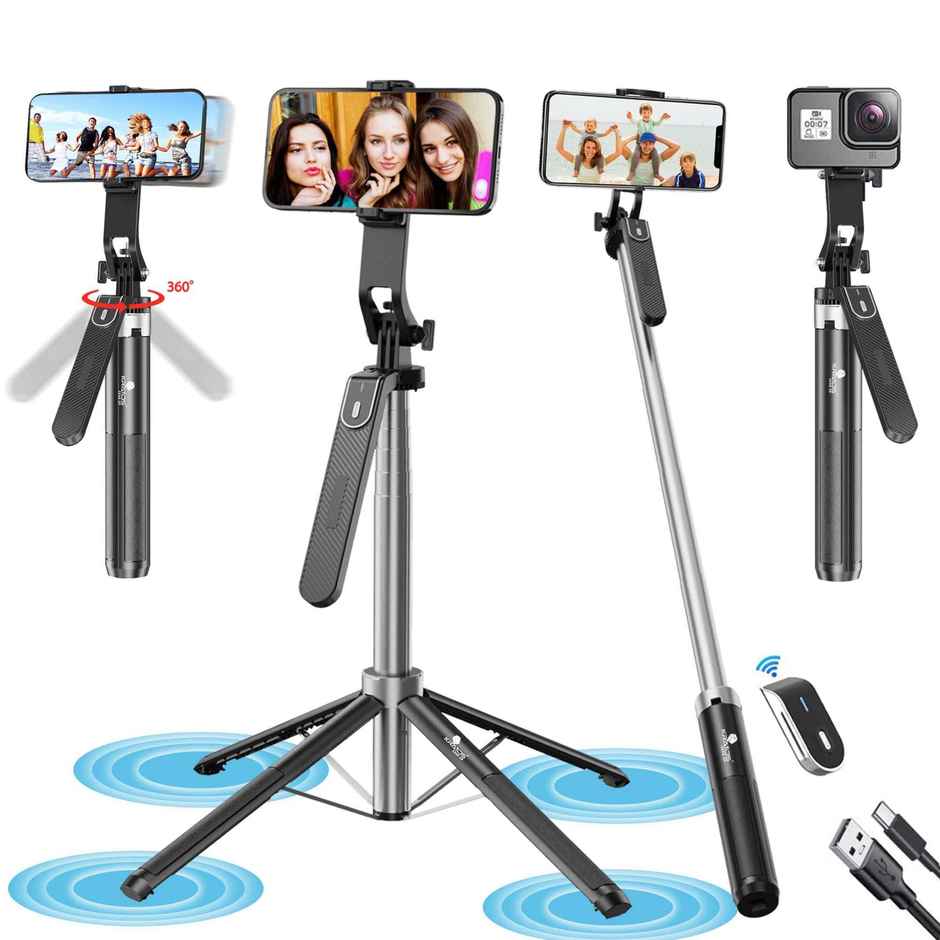 Kratos 62 Inch Long 4 Leg Suport Selfie Stick With Tripod Stand & Remote For Video Recorging