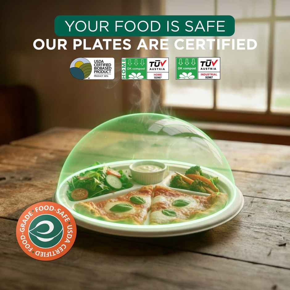 ECO SOUL | Bagasse Disposable Plates | 11 Inch | Round 4CP | 10 Count