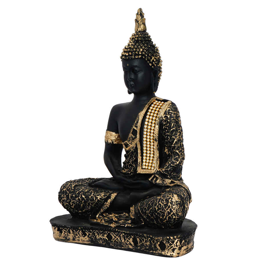 eCraftIndia Black & Golden Polyresin Handcrafted Meditating Lord Buddha Statue
