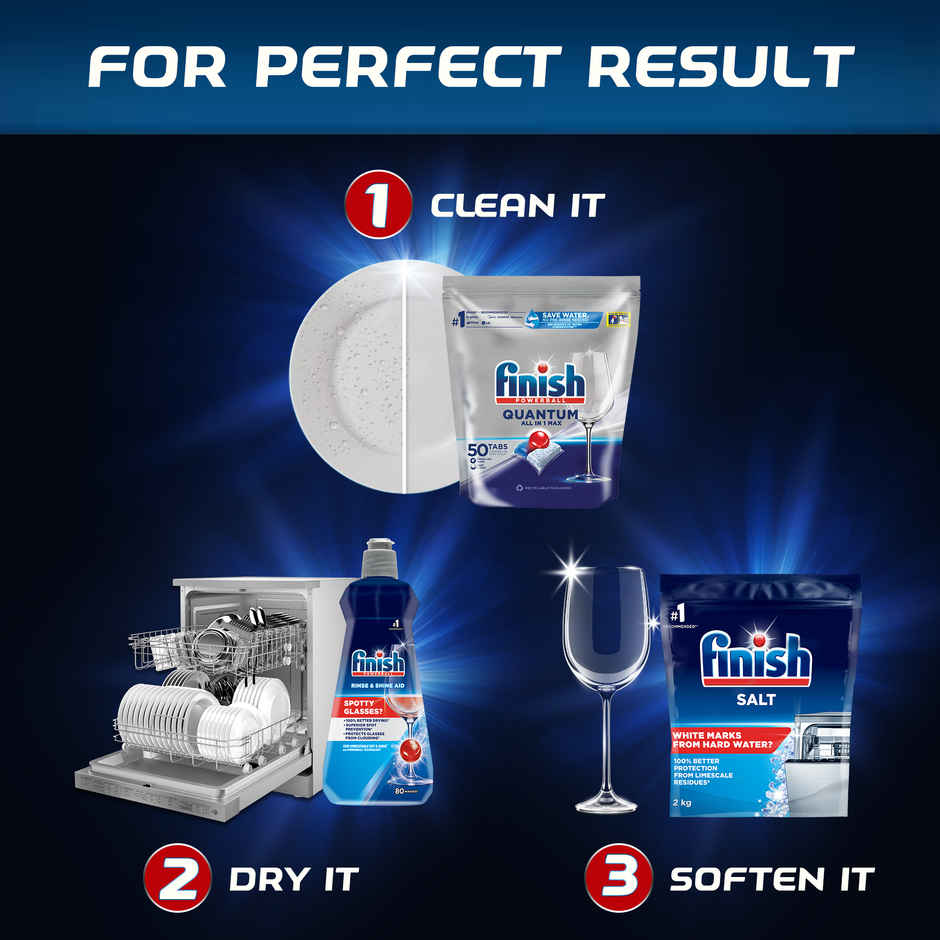 Finish Quantum Dishwasher Tablets (50pc) & Finish Dishwasher Rinse Aid Liquid (400ml) Combo