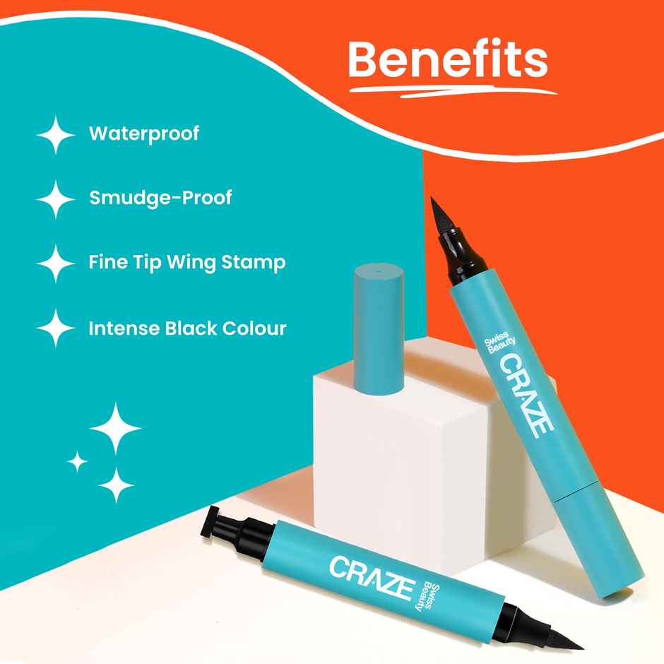 Swiss Beauty Craze Eyeliner And Stamp Duo Wing Eyeliner Stamp And Pen Waterproof Formula - Black