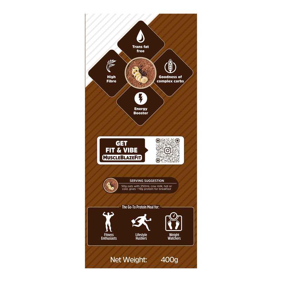 MuscleBlaze Fit High Protein Oats (Dark Chocolate, 400g) | 22g Protein