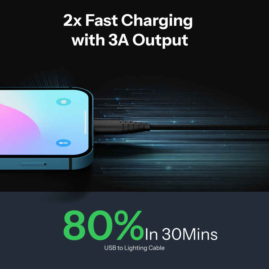 Ailkin USB to Lightning Cable | 3A Fast Charging | 1.5 M | For iPhone, iPad, Airpods | Black