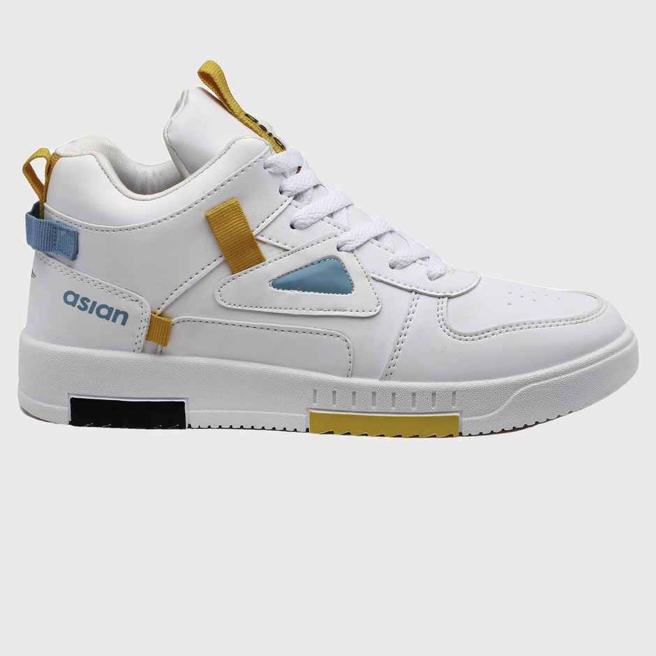 Asian Tarzan-11 Men High Top Sneakers White-Mustard (UK-8)