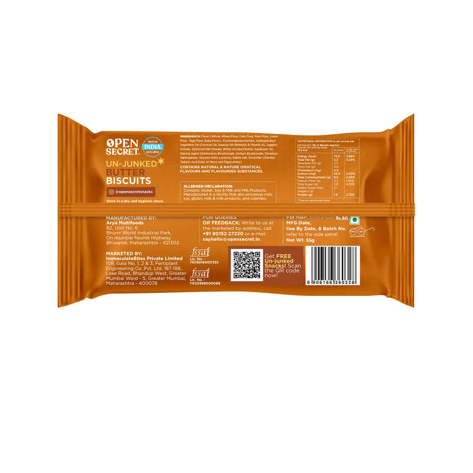 Open Secret Zero Maida Butter Biscuits | Healthy Snacks With No Refined Sugar & No Palm Oil