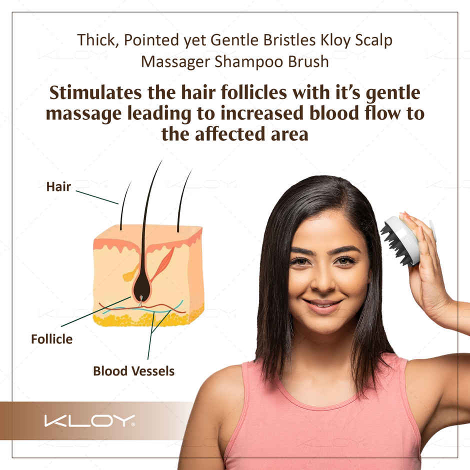 Kloy Round Hair Scalp Massager Shampoo Brush | Super Soft Bristles | Anti-Dandruff | White