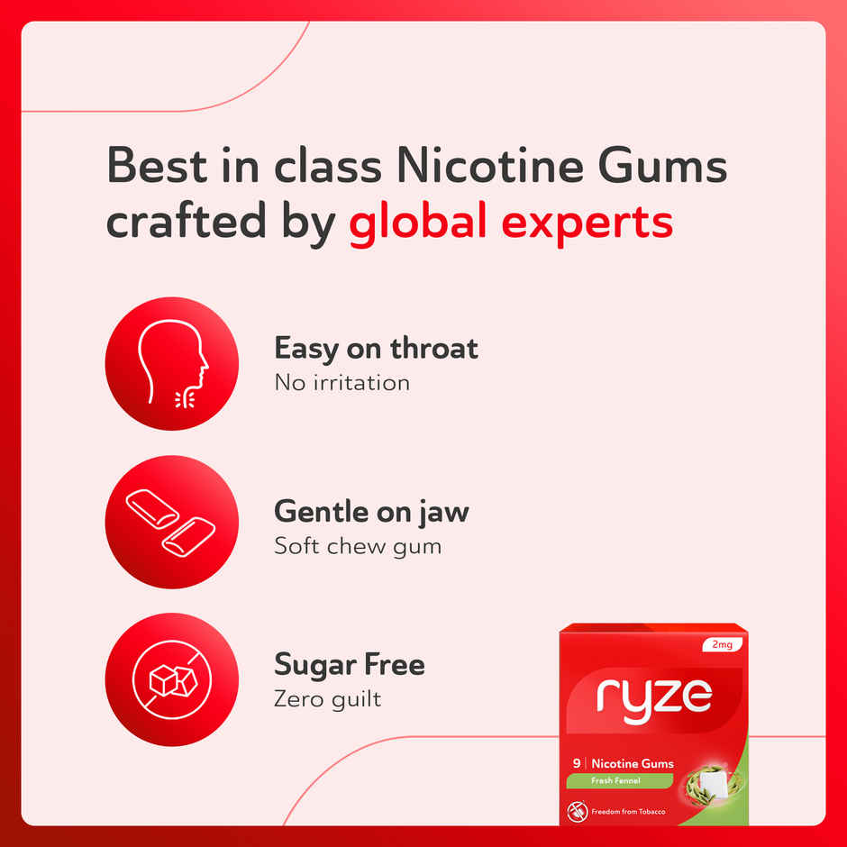 Ryze Nicotine Gums 2Mg (Fresh Fennel) Gums Single Pack - 9 Gum Blister Combo