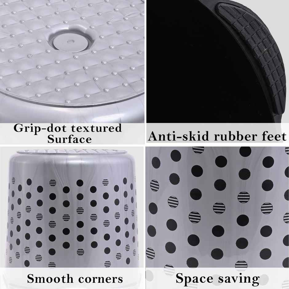 Kuber Industries Stackable Stool for Sitting | Space-Saving for Kitchen & Home | Grey Dot