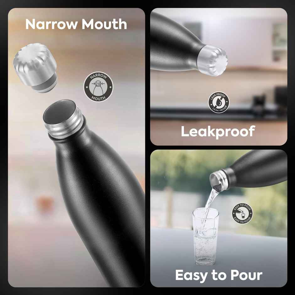 Go24 Electro Stainless Steel Thermos Bottle | Black Knight | Leakproof | 3-Layer Insulation