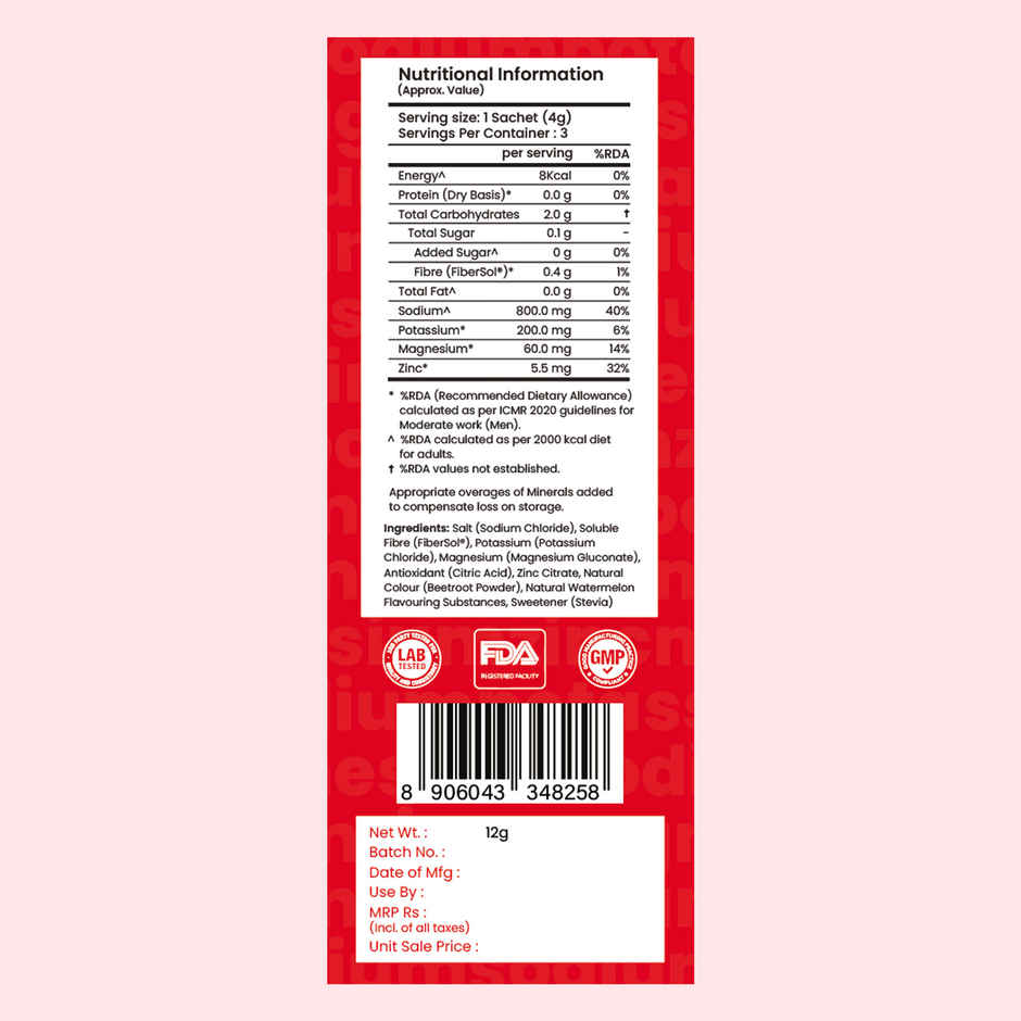 Supply6 Salts | Electrolyte Mix | Sodium, Potassium, Magnesium, Zinc, Fiber | Watermelon