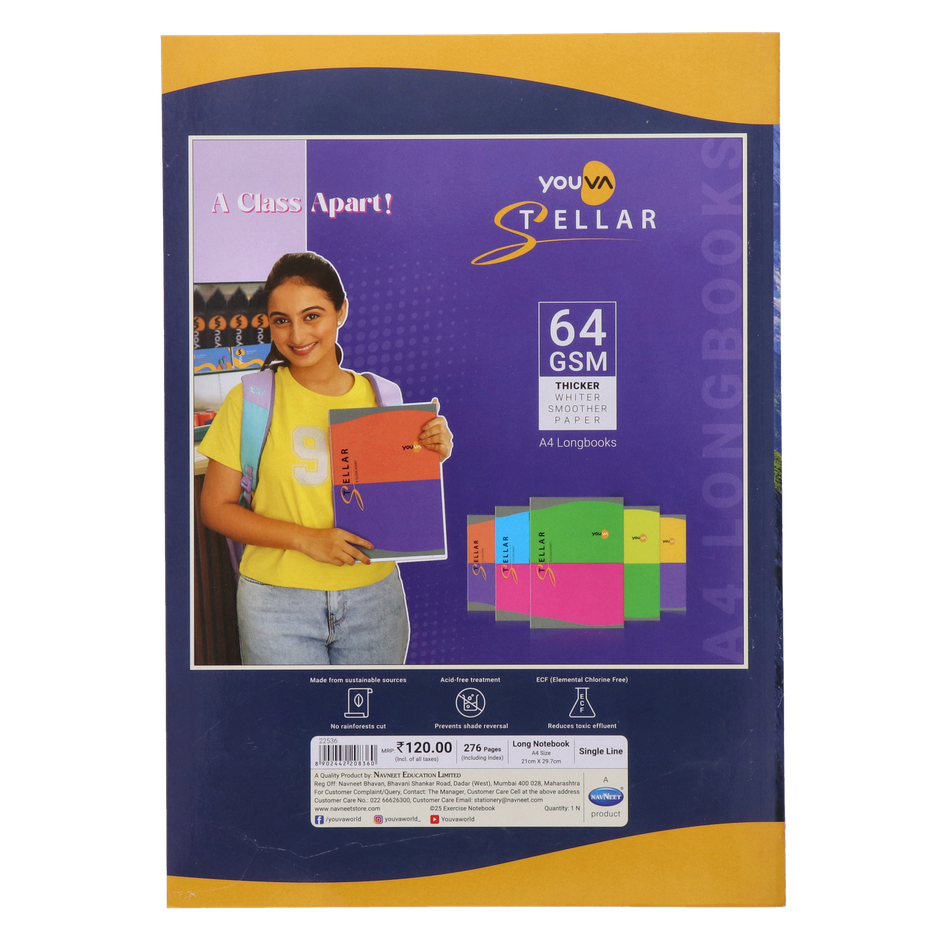 Navneet Youva Soft cover Single Line Notebook | 172 Pages , 17cm x 27cm Long ,Nature