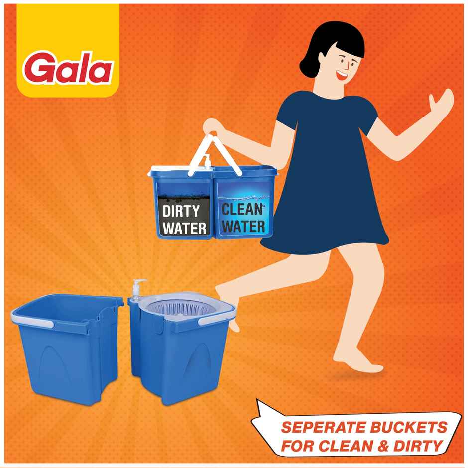 Gala Twin Bucket Spin Mop Floor Cleaning Mop with Separate Bucket for Clean & Dirty Water