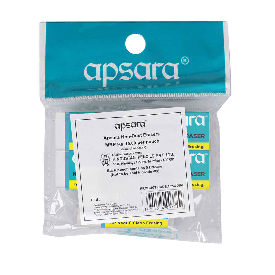 Apsara Non Dust Eraser - Smooth and Clean Erasing | Pack of 5
