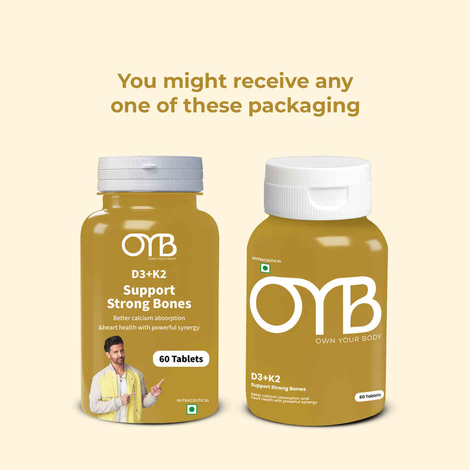 OYB D3 + K2 for Bone & Heart Health with D3, K2 MK-7 & Calcium | 60 Tablets | OYB D3 + K2