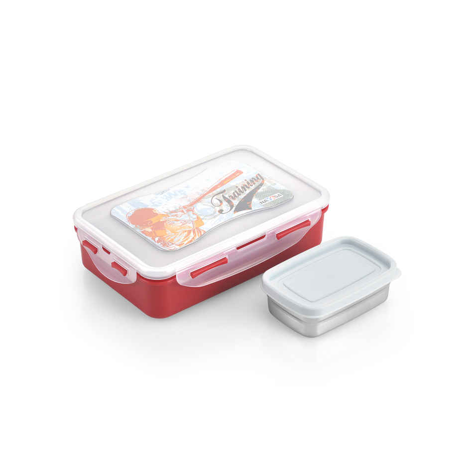 Nayasa Steel Super Lock Inner Stainless Steel Insulated Lunchbox for Kids | Red