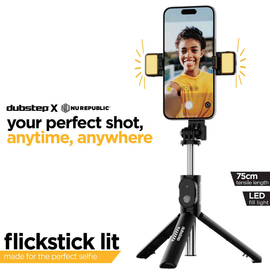 Dubstep Flickstick Lit Smart Selfie Stick (with 360 Degree Rotation, Black)