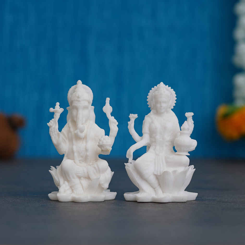 Resin Lakshmi Ganesh Murti for Pooja- Goddess Lakshmi & Lord Ganesha Idol | eCraftIndia