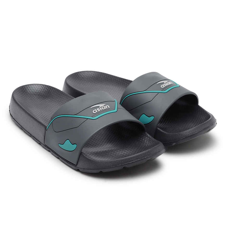 Asian Slider-31 Men Slides Grey-Firozi (Size-10)
