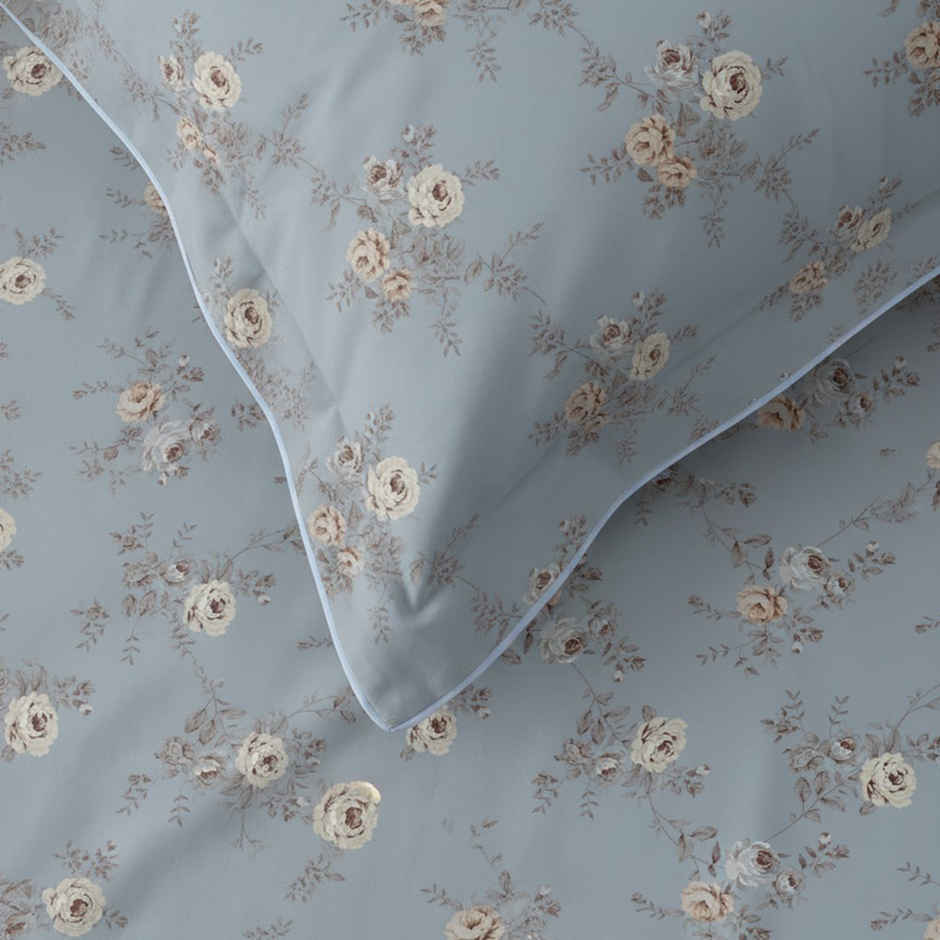 Raymond Home 120 GSM Hazel Floral Double Bedsheet with 2 Pillow Covers Blue
