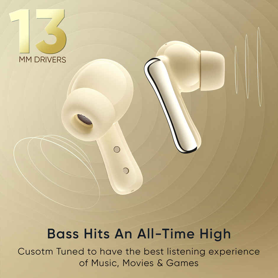 Mivi Duopods T80 Tws,Rich Bass,50H Playtime,Ai Enc,Low Latency,13Mm,5.3 Bt Bluetooth -Ivory