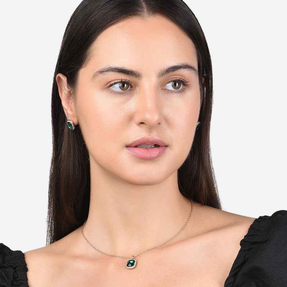 Accessorize London Women's Gold & Green Emerald Pendant And Earring Set - Green