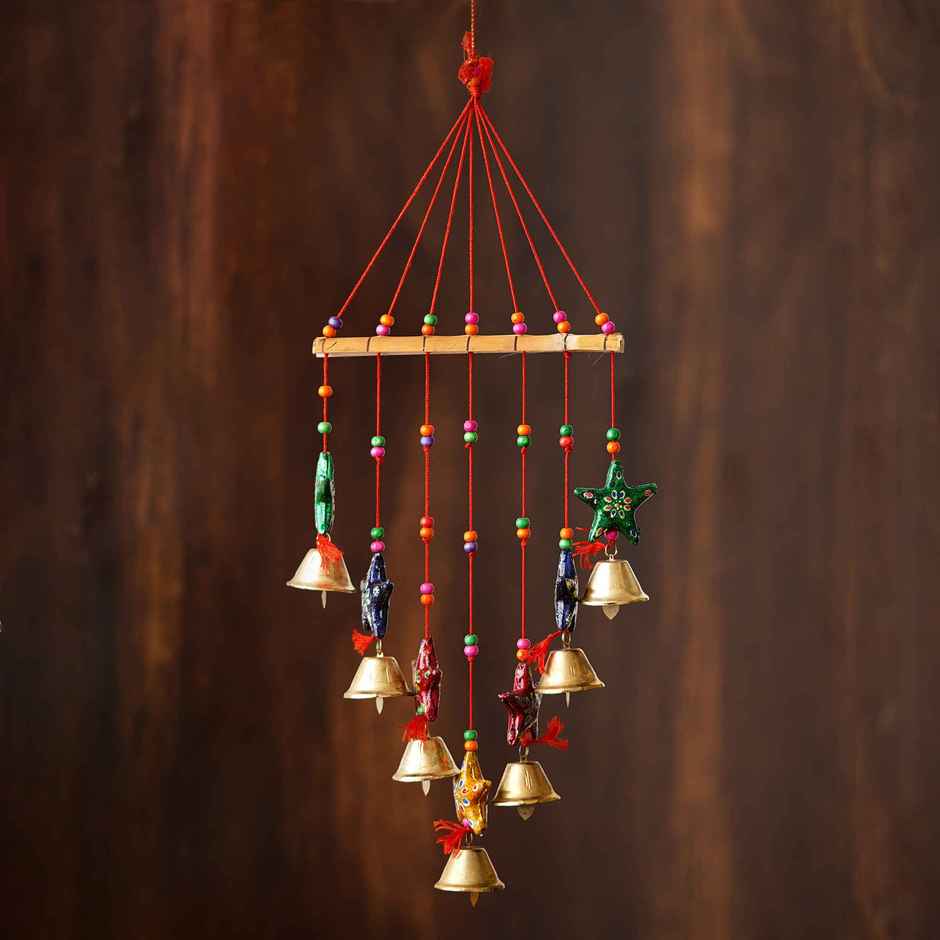 eCraftIndia Handcrafted Decorative Colorful Stars Wall/Door/Window Hanging Bells