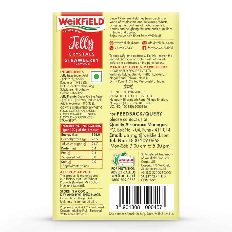 Weikfield Jelly Crystals Strawberry Flavour Carton