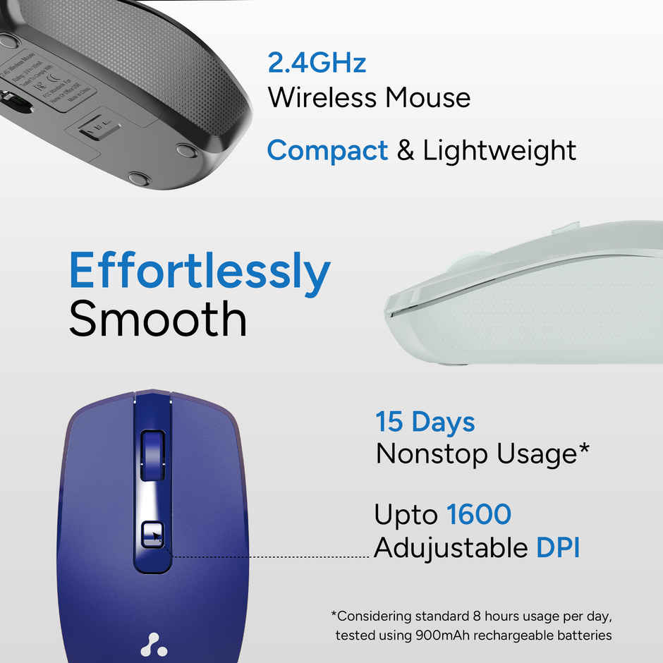 Ambrane Wireless Mouse with 2.4GHz, USB Nano Dongle, Silent Click, Optical Orientation Click Wheel, 4 Buttons, 1600 Adjustable DPI, Both Hand Use, Compatible with PC, Mac, Laptop (Sliq 3) - Black