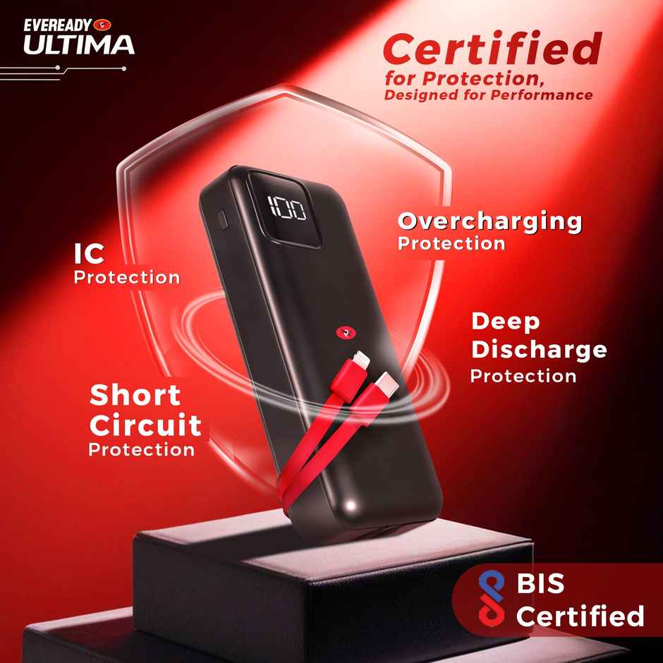 Eveready Ultima 20000 mAh Regular | Power Bank With Built - in - Cable and Digital Display - PB11