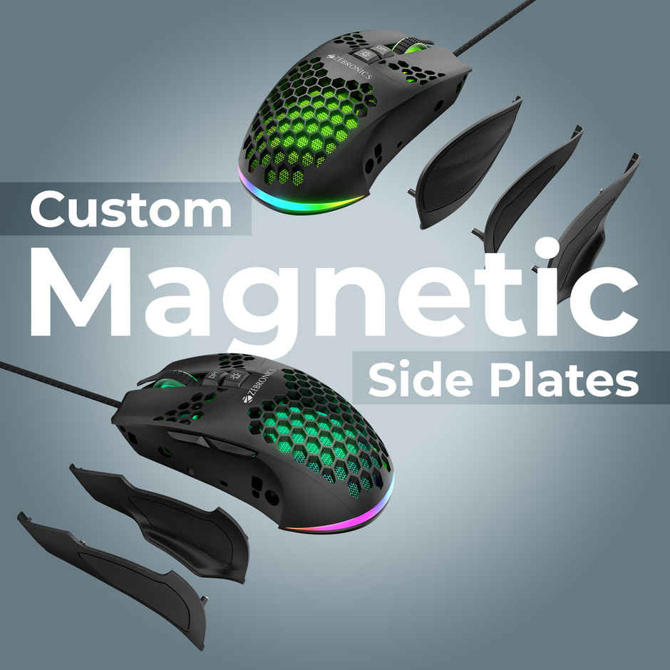 Zebronics Crosshair Premium Gaming Rgb Usb Mouse With Up To 7200 Dpi, Included Custom Magnetic