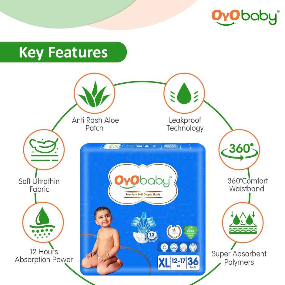 Oyo Baby Comfortable Premium Soft Style Diaper Pants Xl 12-17 Kg Baby Pack Of 2