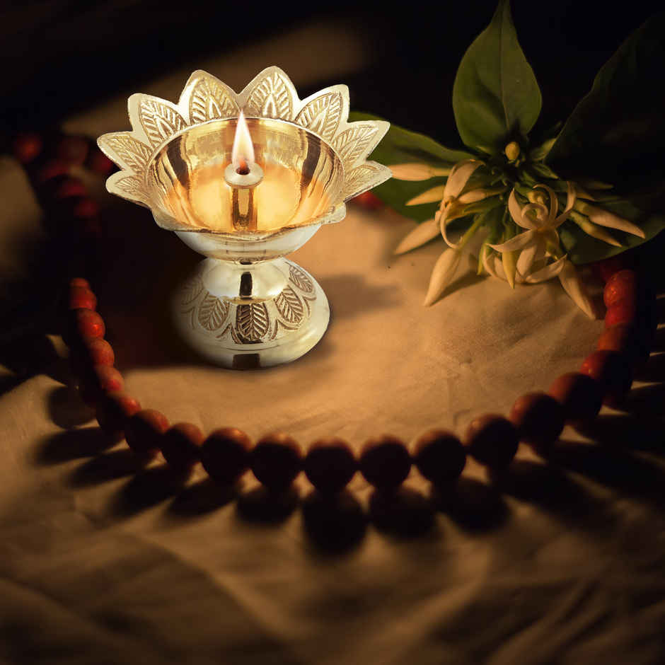 Nitya Devdas Deep Size: 4 | Golden | Traditional | Brass | Brass Diya | Shubhkart