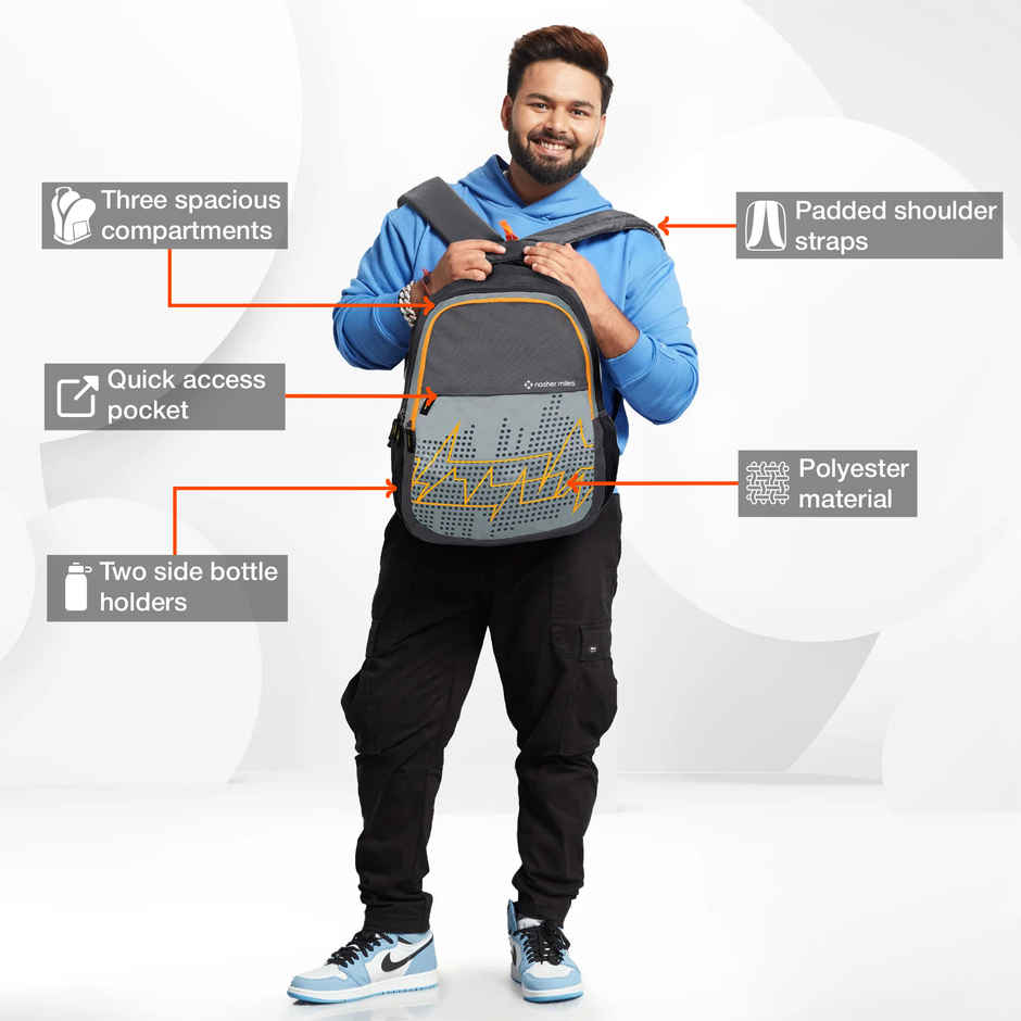Nasher Miles Pulse Backpack- Unisex- 3 Compartment Casual College Bag- Grey- 45L